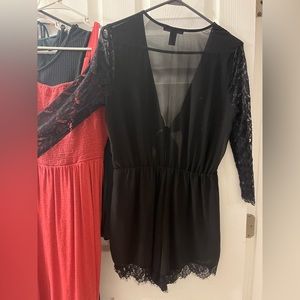 Forever21 black tie front romper size medium